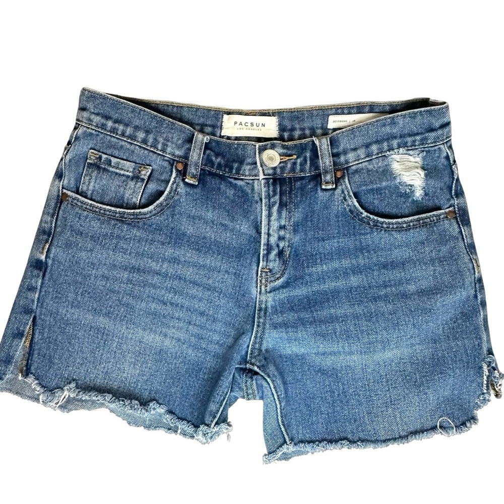 PACSUN Boyfriend Frayed Hem Distressed Jean Denim Shorts Size Waist 24